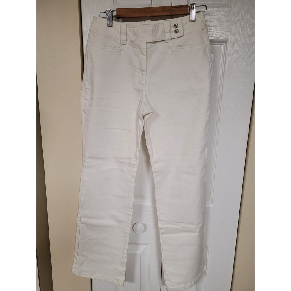 Talbots White Cotton StraightLeg 30X29 Polished Preppy Pants Rhinestones Size 6P